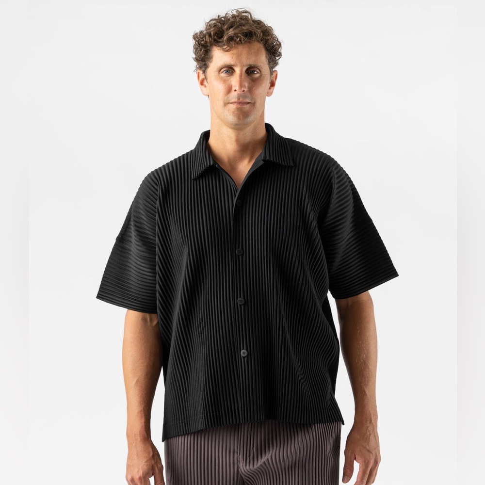 Homme Plisse Issey Miyake Black Pleated Button Down Shirt men size 2